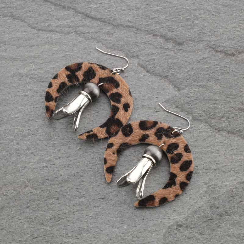 Western Leopard Print Squash Blossom Fish Hook Earrings