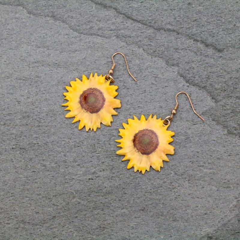 Sunflower Print Fish Hook Earrings
