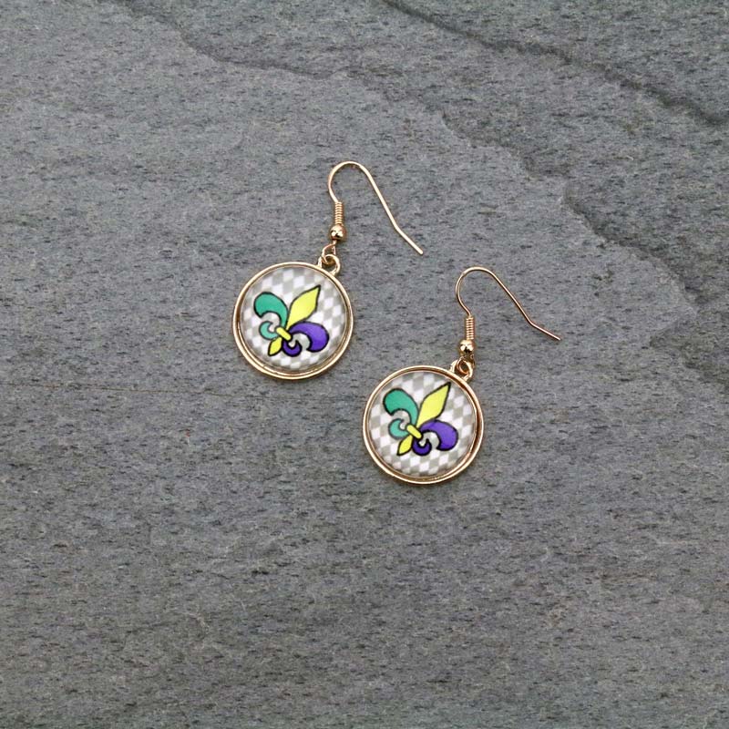 Mardi Gras Glass Bubble Dangle Fish Hook Earrings