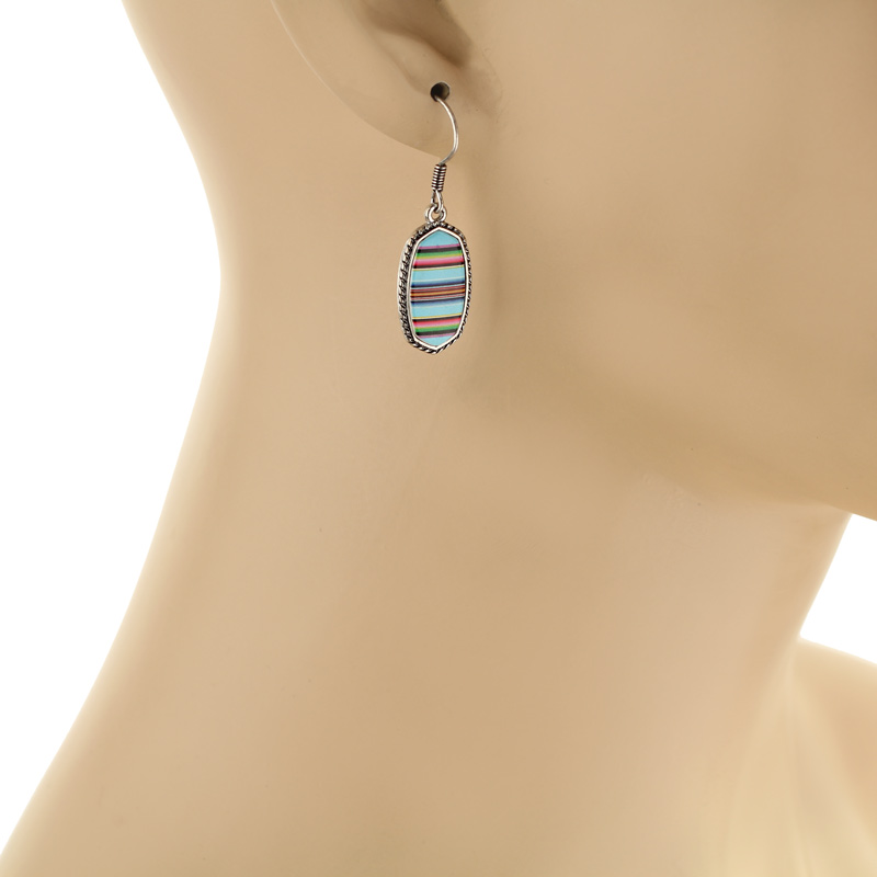 Aztec Pattern Oval Fish Hook Earrings - Image 2