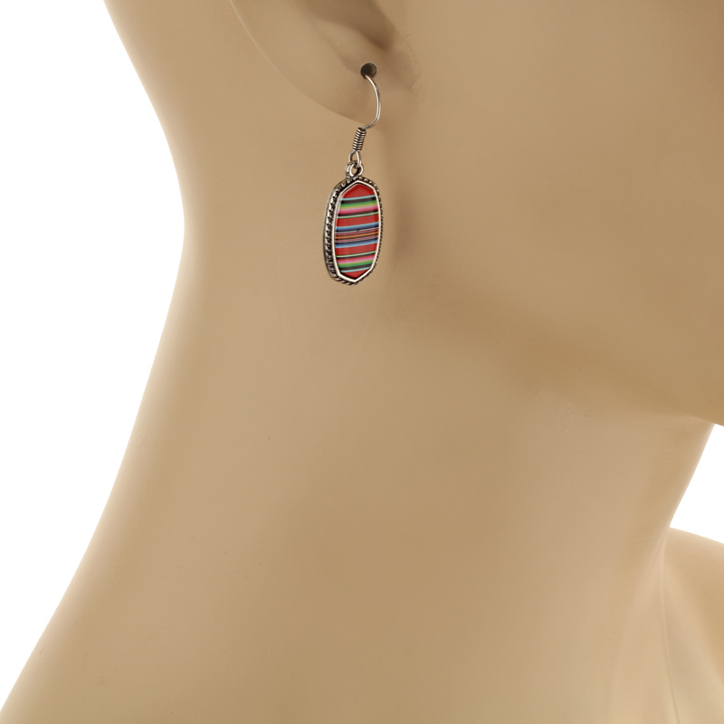 Serape Pattern Oval Fish Hook Earrings - Image 2