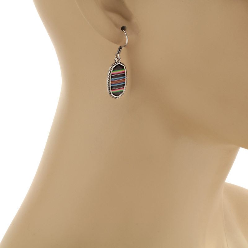 Serape Pattern Oval Fish Hook Earrings - Image 2