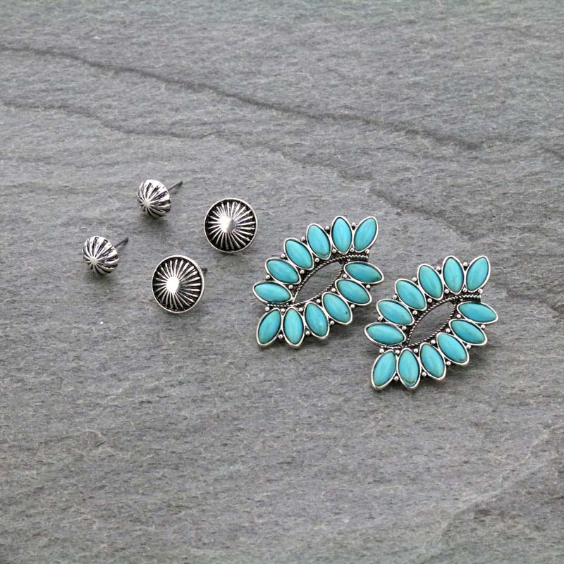 3 Pair Western Turquoise Earring Set
