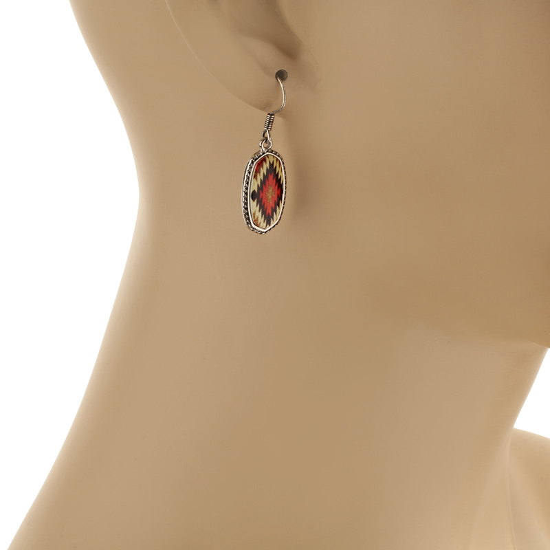 Aztec Pattern Oval Fish Hook Earrings - Image 2