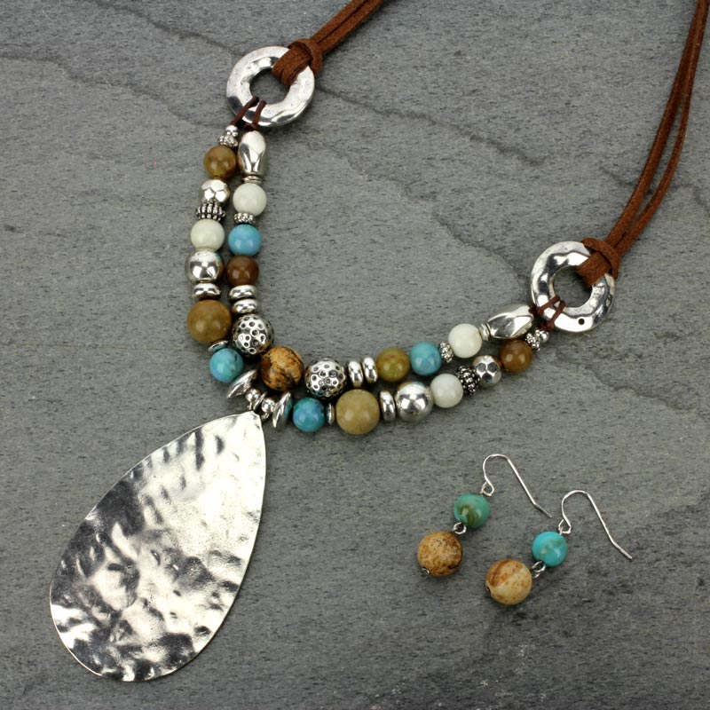 Teardrop Pendant Multi Beaded Necklace Set
