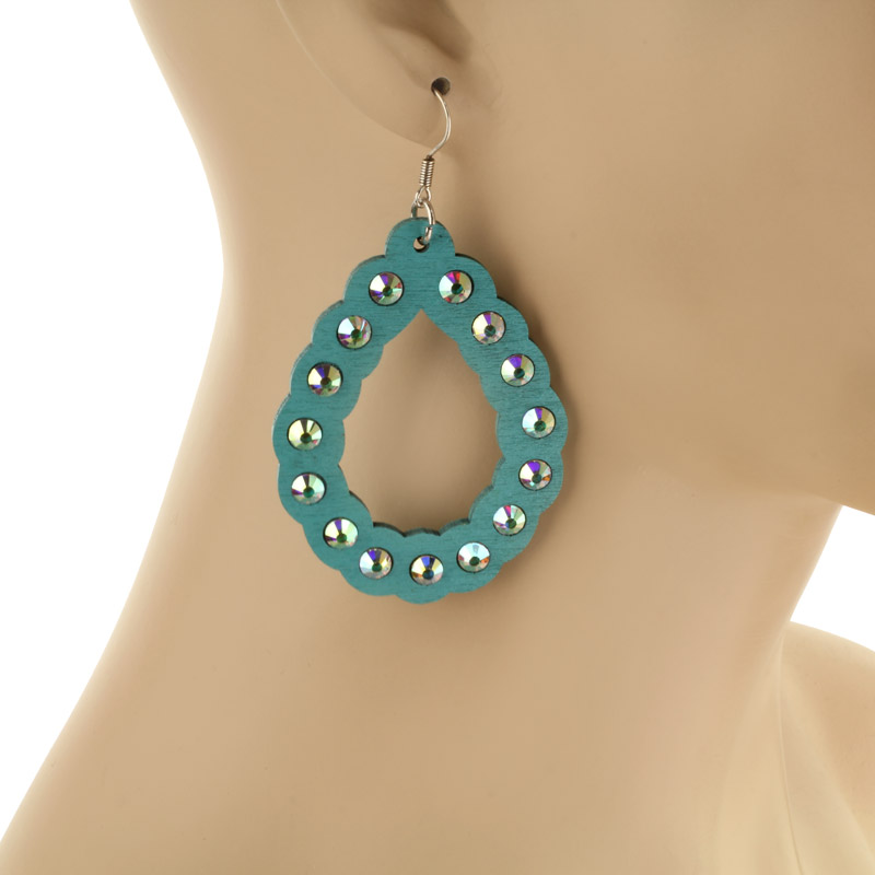 Wooden Teardrop with Stone Fish Hook Earrings - Image 2