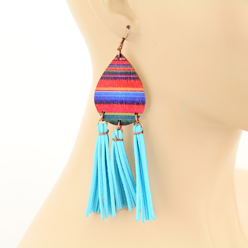 Serape Design Teardrop Tassel Fish Hook Earrings - Image 2