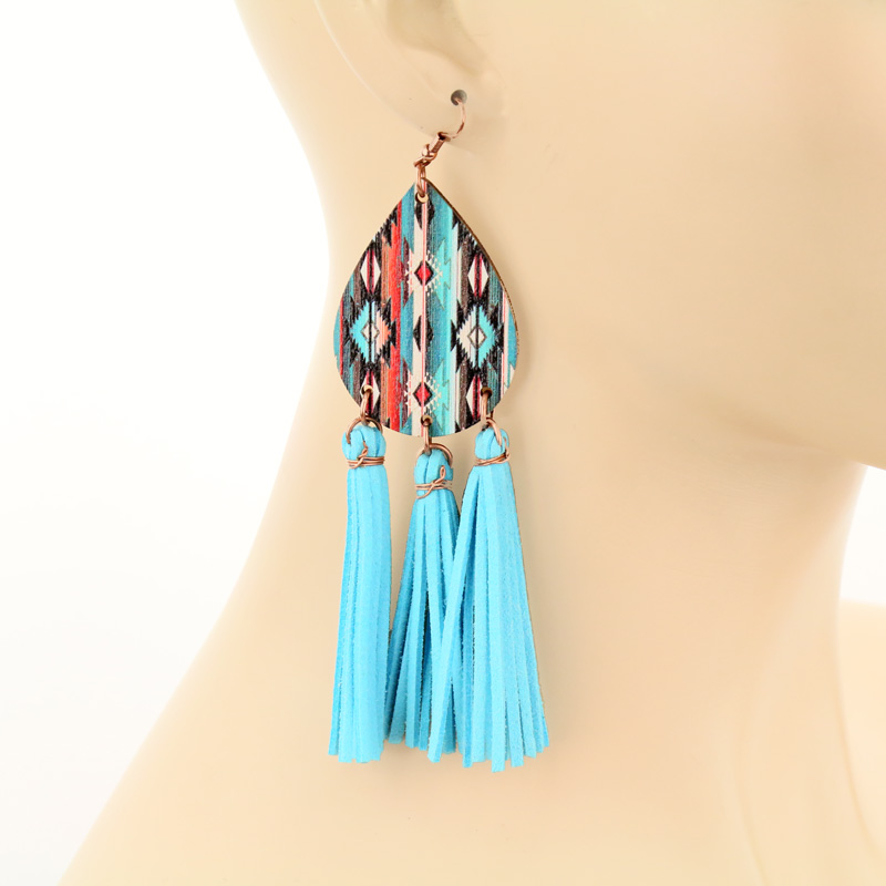 Navajo Style Design Teardrop Tassel Fish Hook Earrings - Image 2