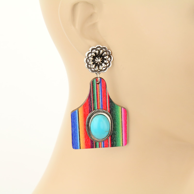 Serape Cattle Tag Post Earrings - Image 2