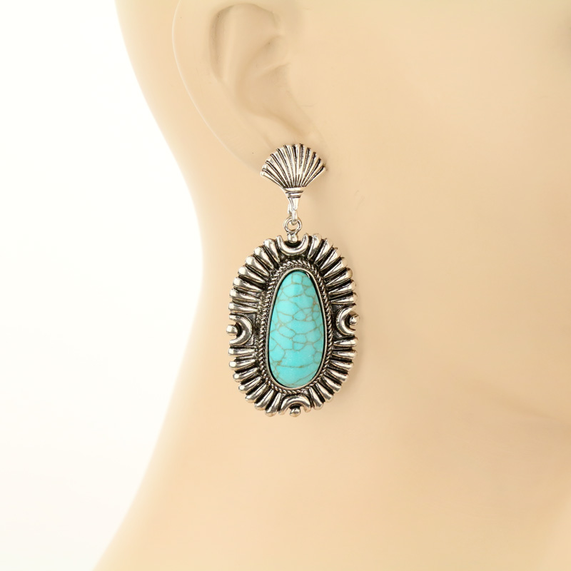 Western Oblong Stone Post Earrings - Image 2