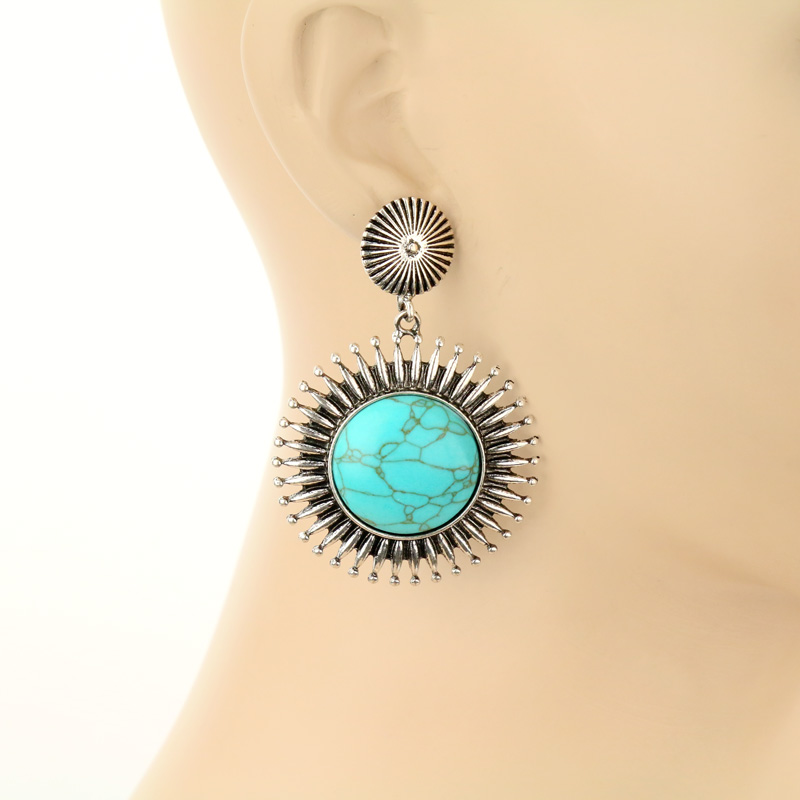 Western Radiant Circle Stone Post Earrings - Image 2
