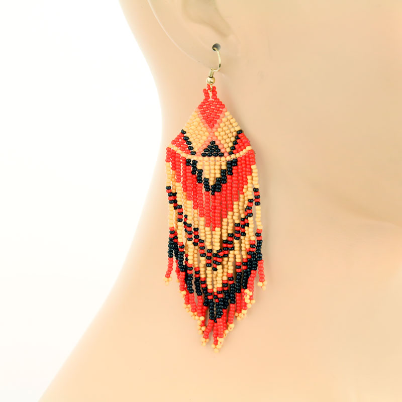 Western Seed Bead Tassel Fish Hook Earrings - Image 2