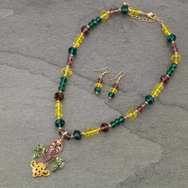 Mardi Gras Fleur De Lis Pendant Necklace