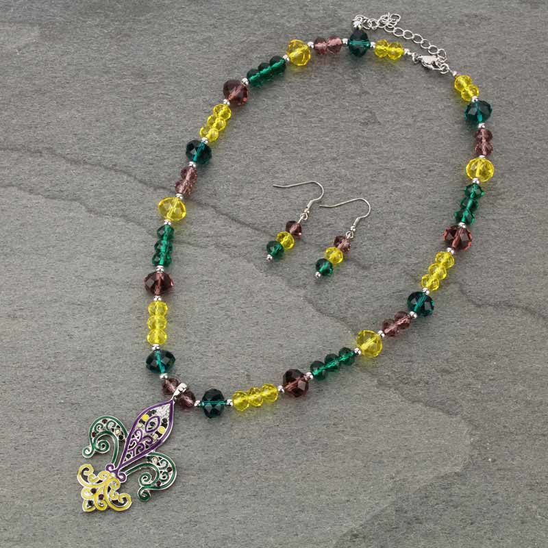 Mardi Gras Fleur De Lis Pendant Necklace