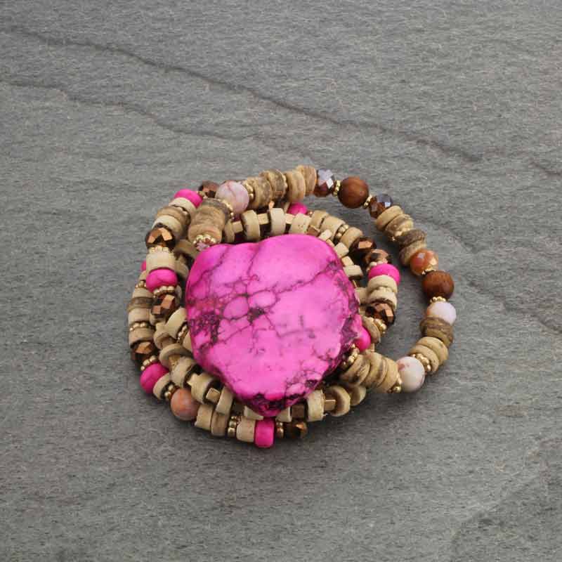 Natural Stone with Wood Beaded Stacked Bracelet