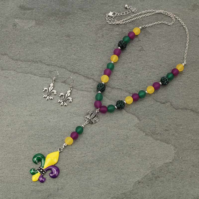 Mardi Gras Fleur De Lis Pendant Necklace