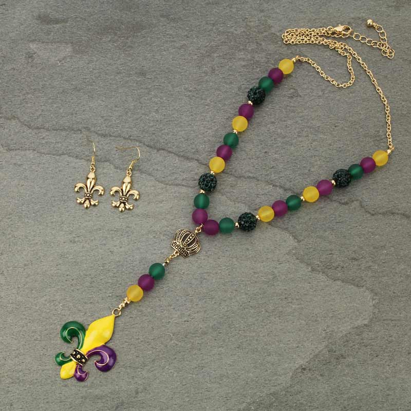 Mardi Gras Fleur De Lis Pendant Necklace