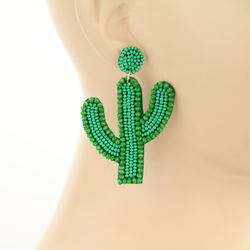 Glass Edge Cactus Seed Bead Post Earrings - Image 2