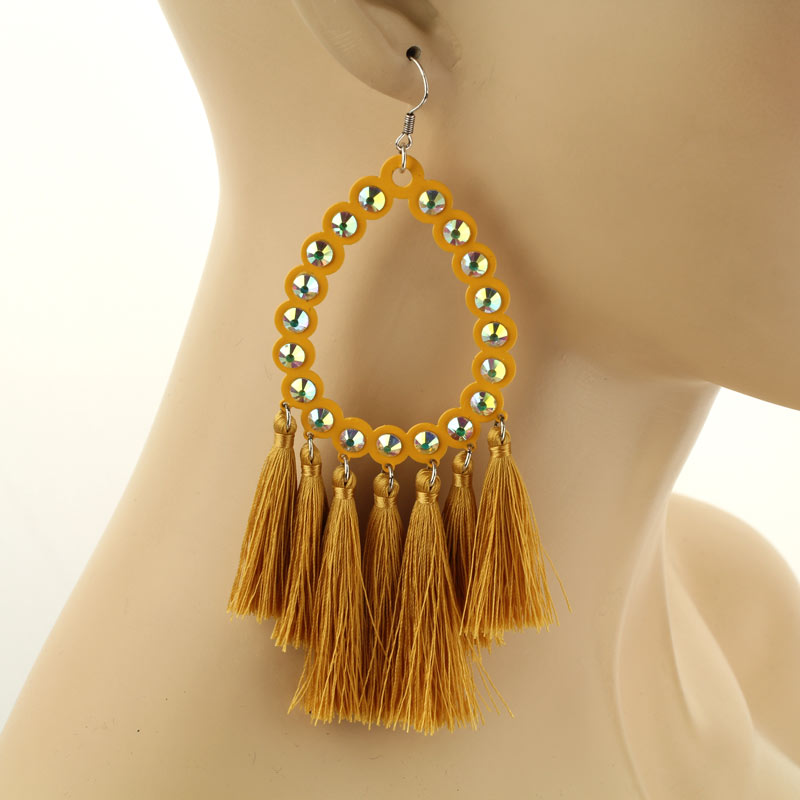 Tear Drop with Tassel Fish Hook Earrings - Image 2
