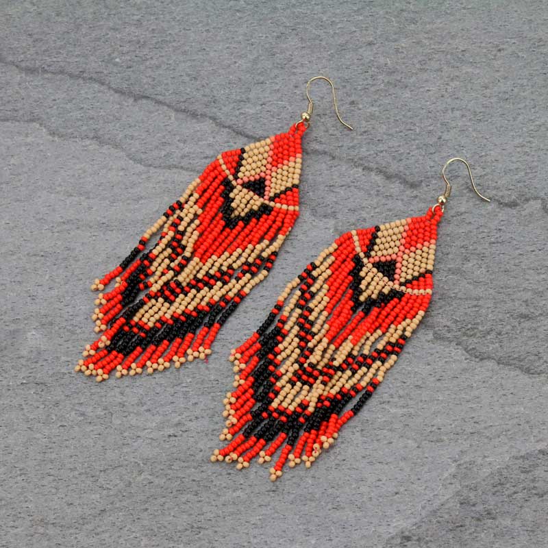 Western Seed Bead Tassel Fish Hook Earrings