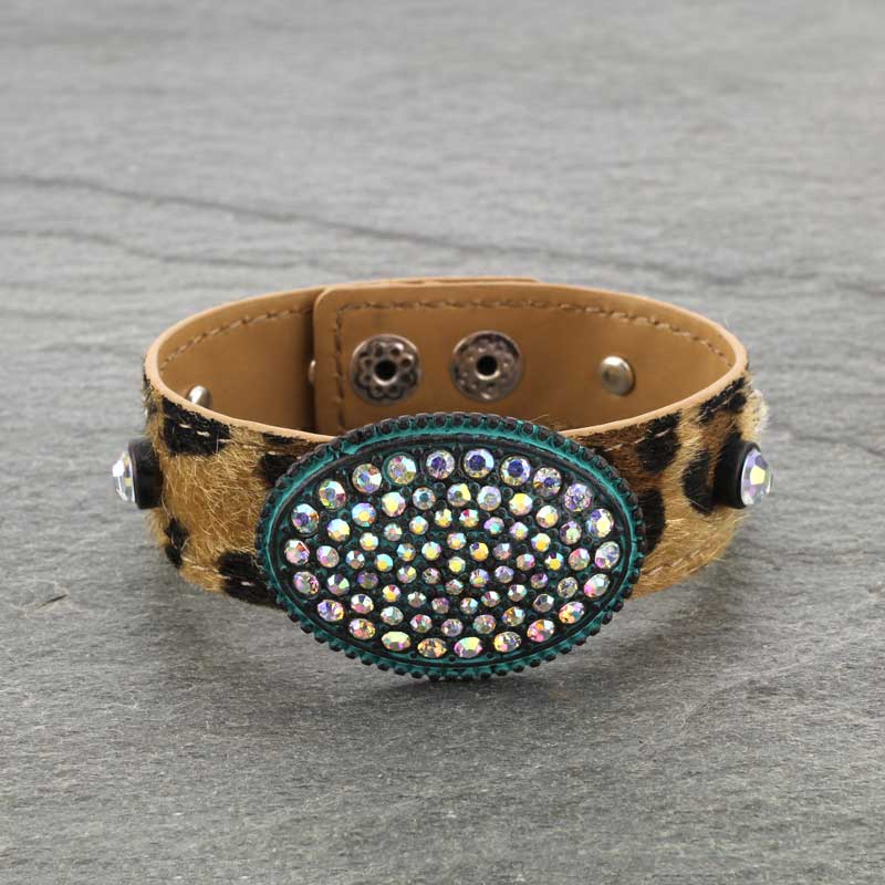 Oval Stone Pave Parts Leopard Bracelet