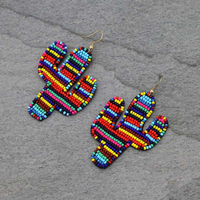 Cactus Seed Bead Fish Hook Earrings