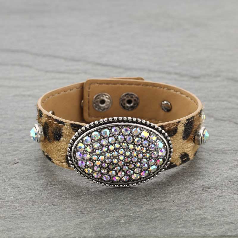Oval Stone Pave Parts Leopard Bracelet