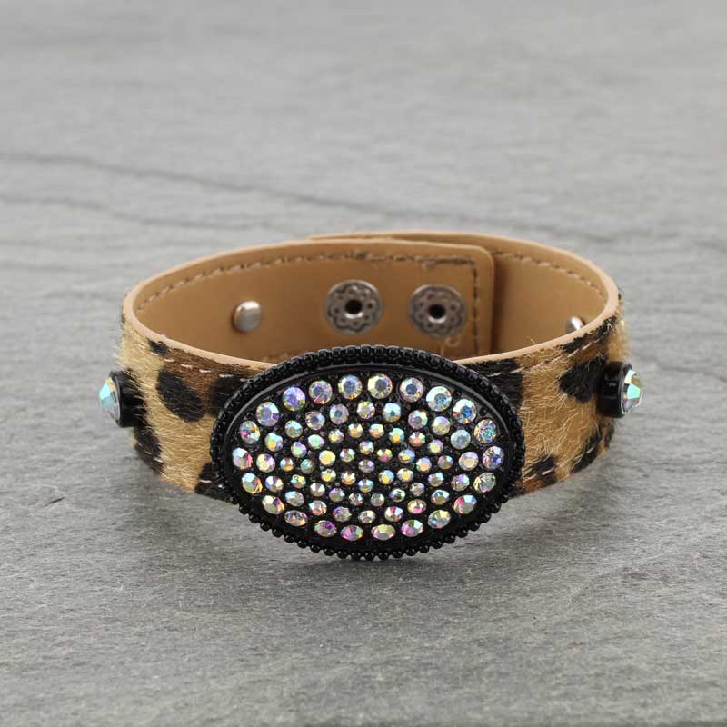 Oval Stone Pave Parts Leopard Bracelet