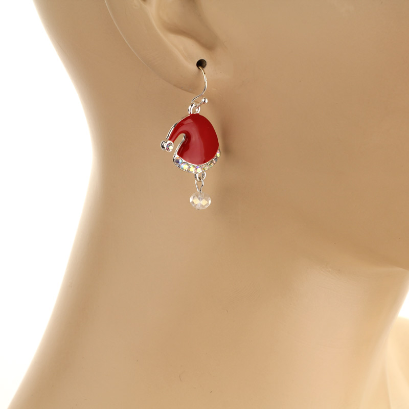 Christmas Santa Hat Fish Hook Earrings - Image 2