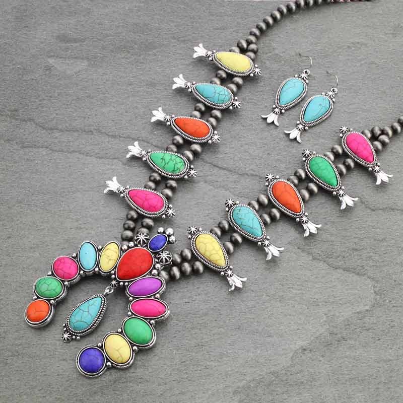Navajo Style Pearl Squash Blossom Necklace Set