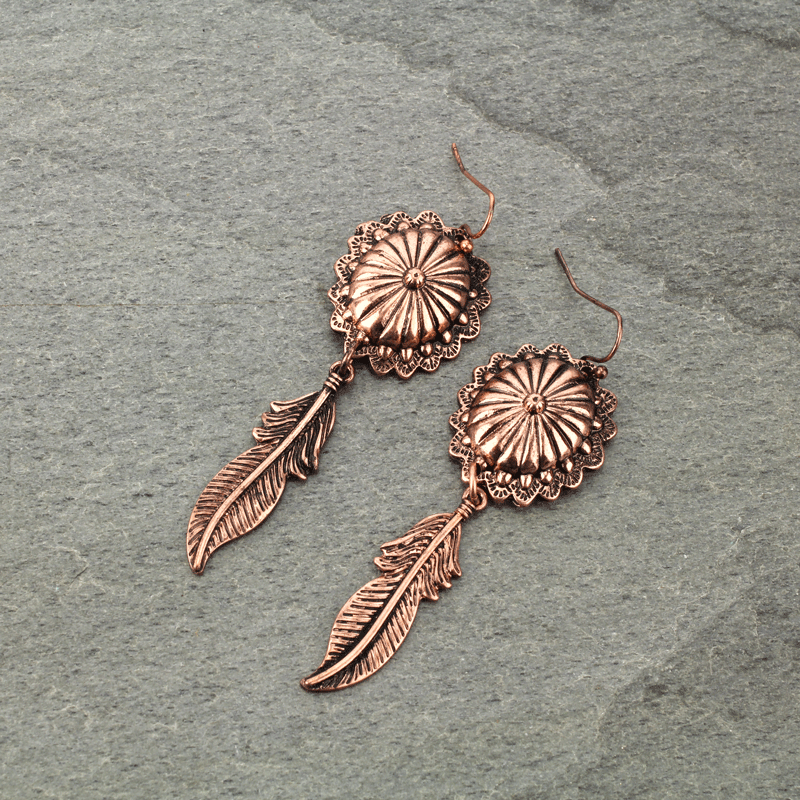 Western Concho Feather Earrings