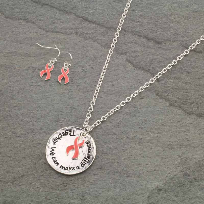 Pink Ribbon Necklace Set