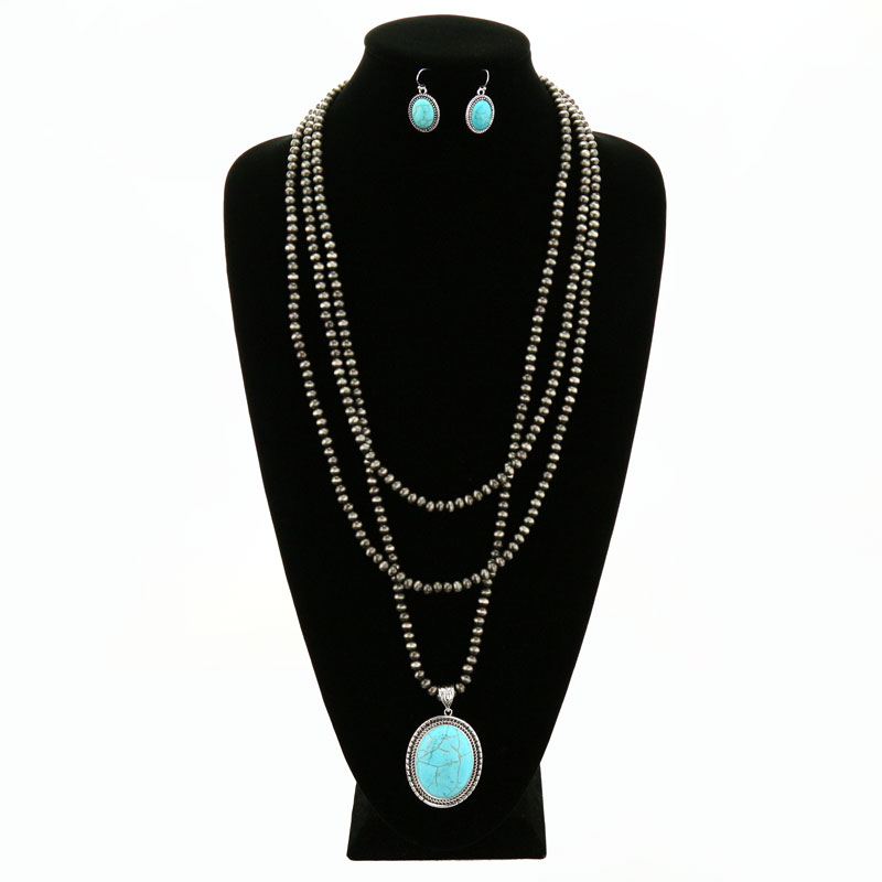 Multilayered Navajo Style Pearl Oval Necklace Set - Image 2