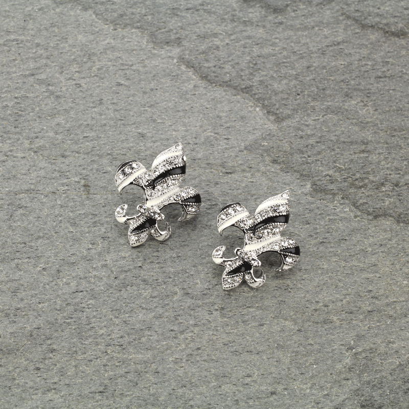 Fleur De Lis "Zebra Print" Rhinestone Post Earrings