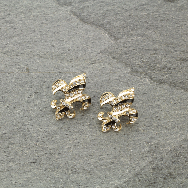 Fleur De Lis "Zebra Print" Rhinestone Post Earrings