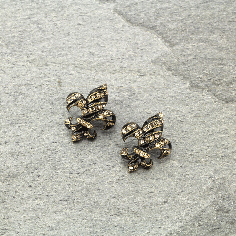 Fleur De Lis "Zebra Print" Rhinestone Earrings