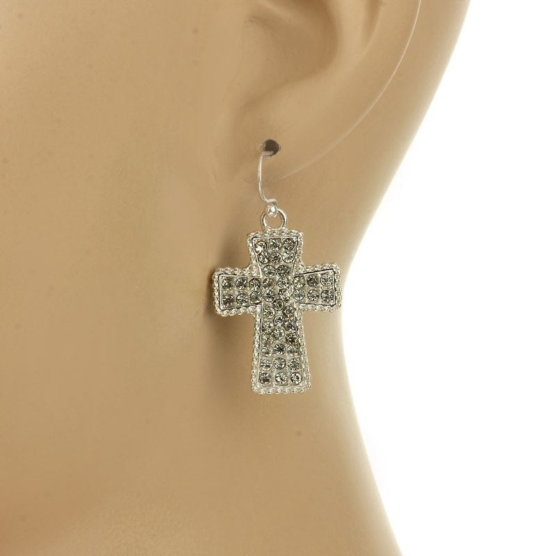 Cross Rhinestone Hook Earrings - Image 2
