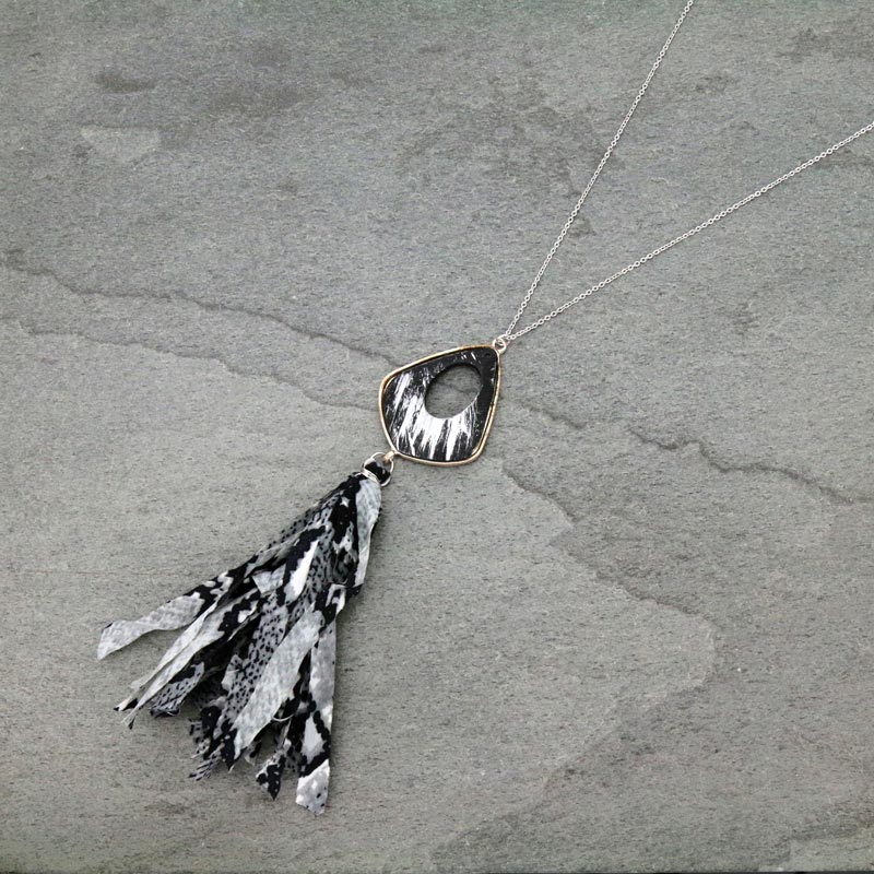 Metal with Fabric Tassel Necklace