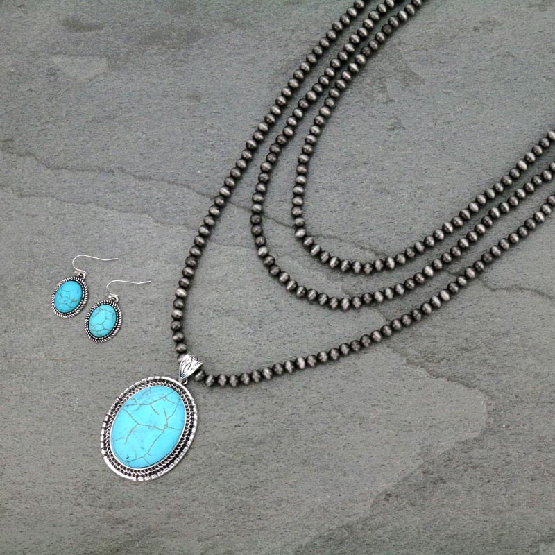 Multilayered Navajo Style Pearl Oval Necklace Set