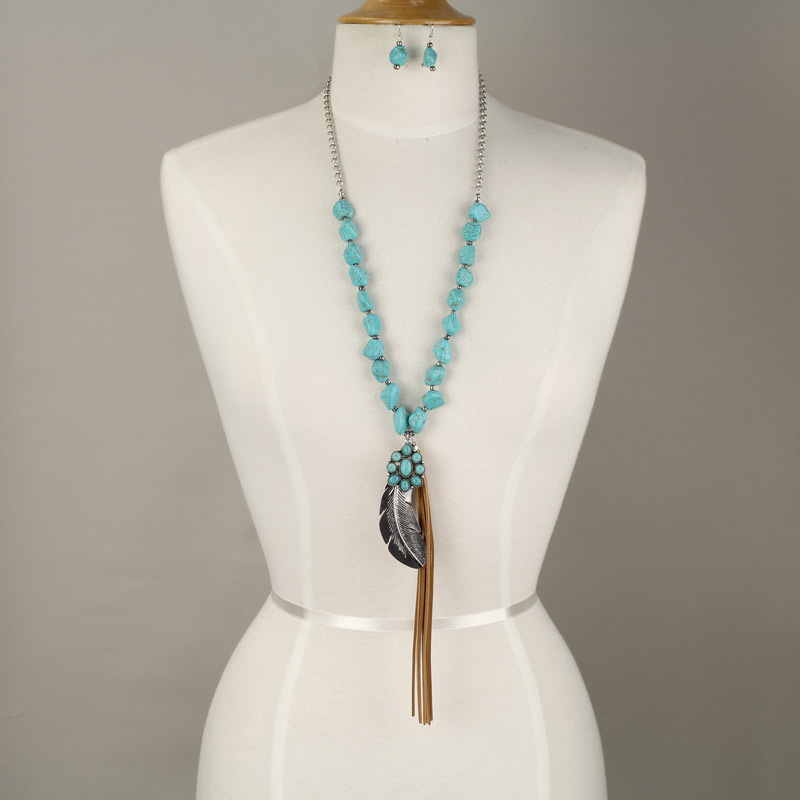 Feather TQ Nugget Tassel Necklace Set - Image 2