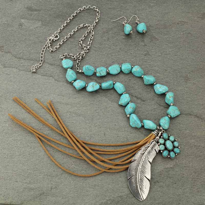 Feather TQ Nugget Tassel Necklace Set