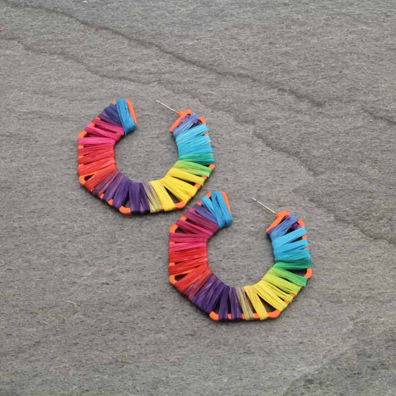 Raffia Wrapped Hoop Earrings