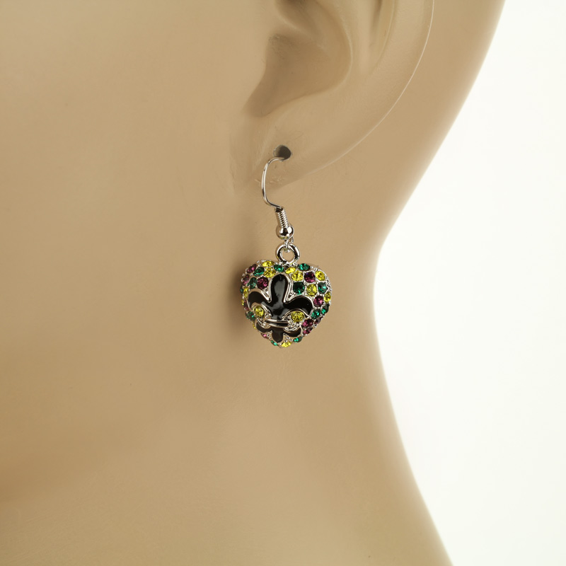 Fleur De Lis "Heart" Rhinestone Earrings - Image 2