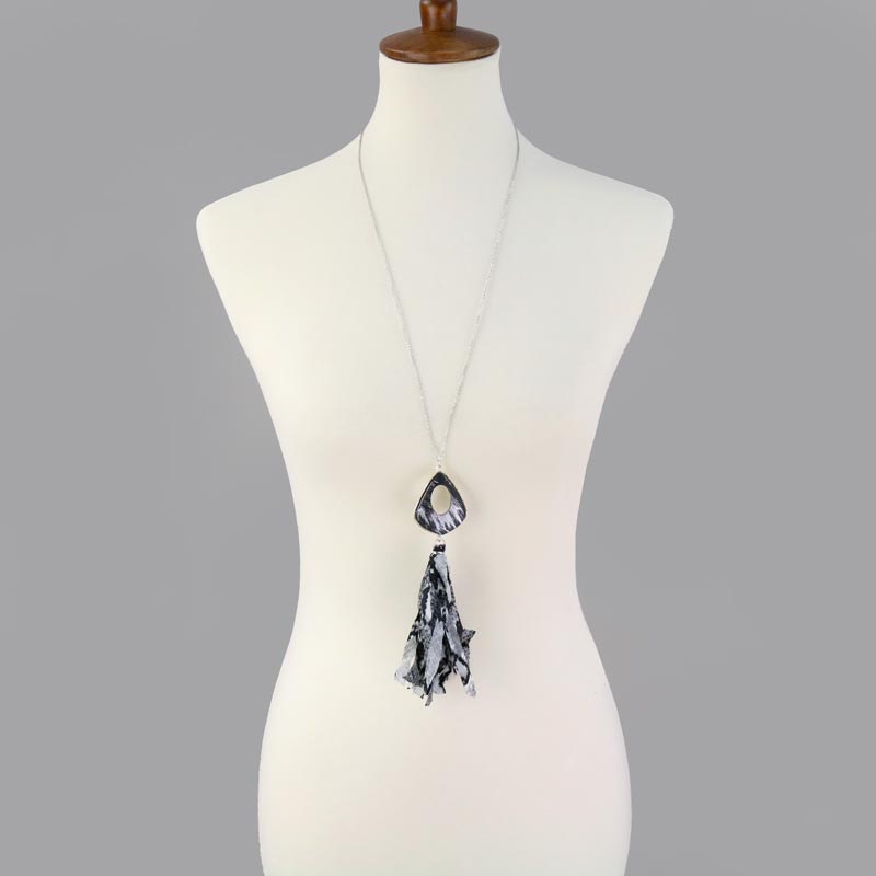 Metal with Fabric Tassel Necklace - Image 2