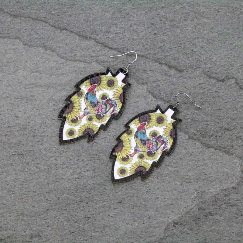 Sunflower Cactus Leather Fish Hook Earrings