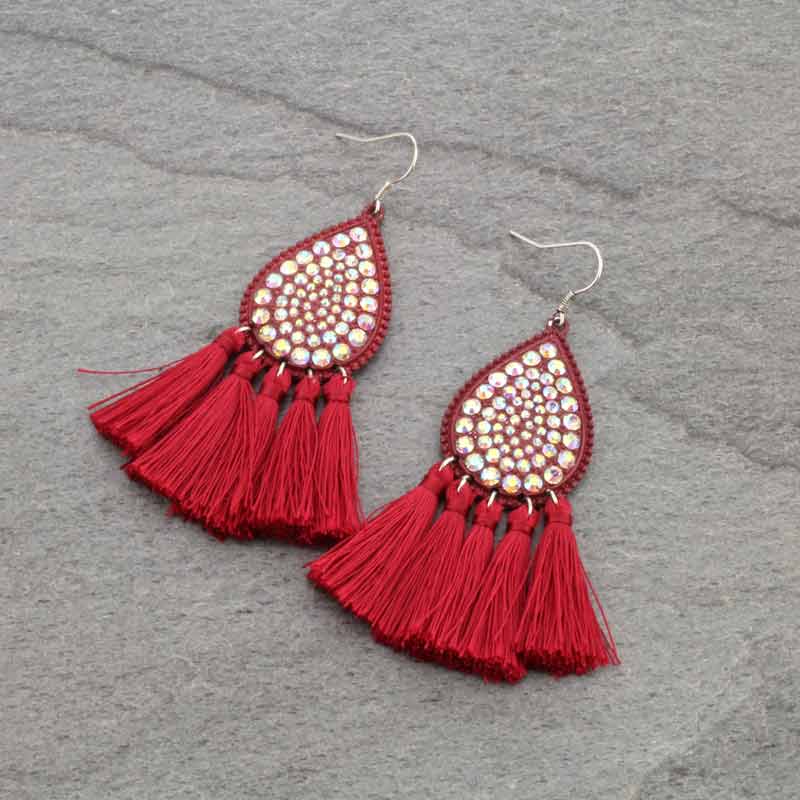 Teardrop with Tassel Stone Fish Hook Earrings