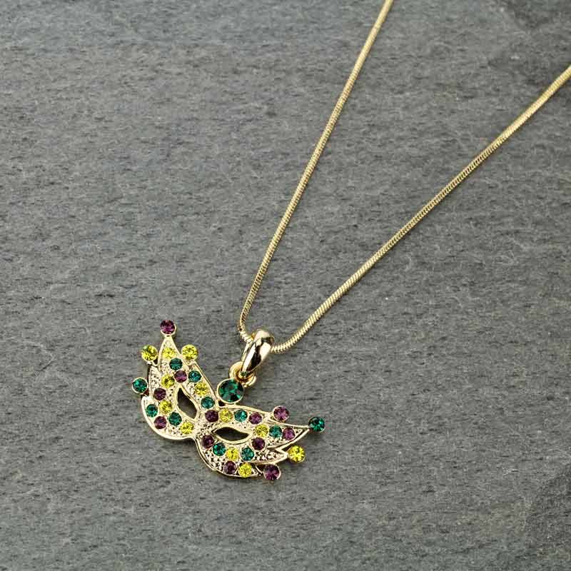 Mardi Gras Color Masque Pendant Necklace