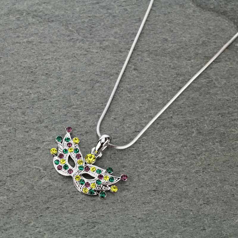 Mardi Gras Color Masque Pendant Necklace