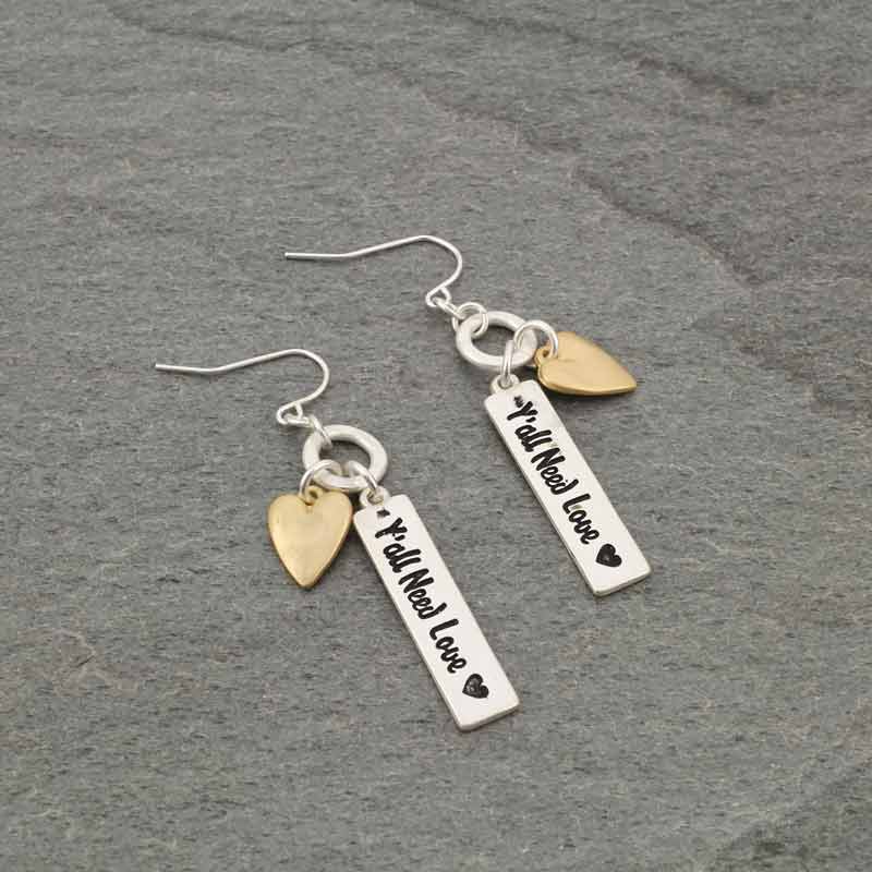 "Y'ALL NEED LOVE" Bar Fish Hook Earrings