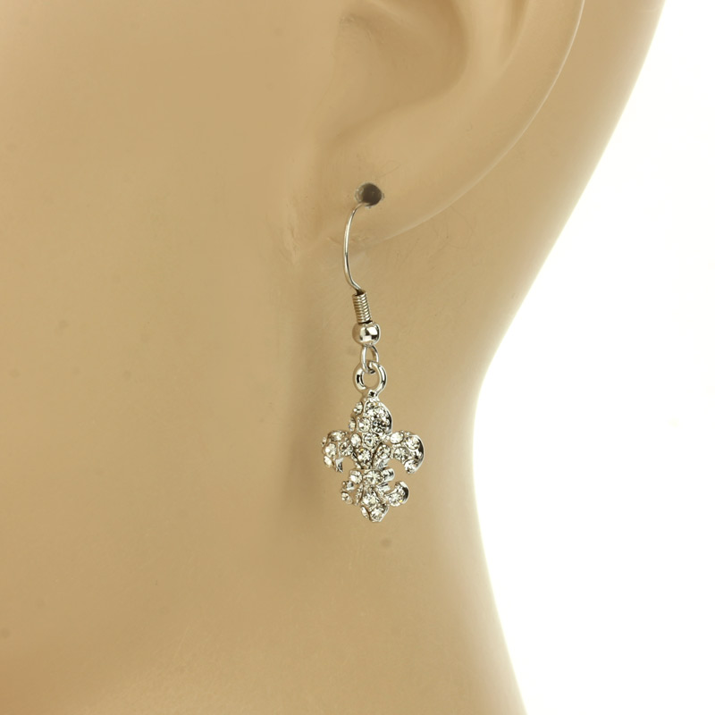Fleur De Lis Rhinestone Earrings - Image 2